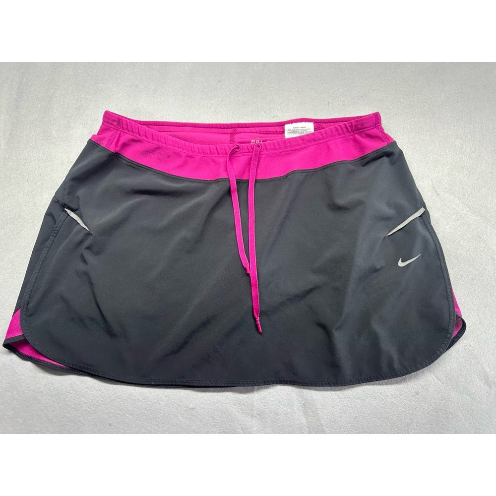 Nike Women's Dri Fit Athletic Skort Large Black Pink Biker Shorts Lined‎ Pocket
